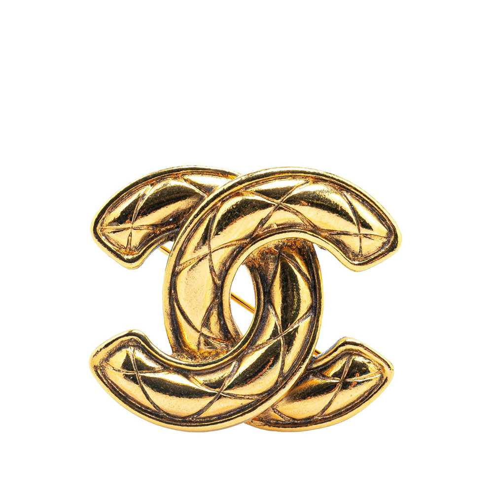 Gold Chanel Gold Plated CC Quilted Brooch - image 1
