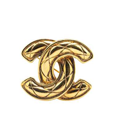 Gold Chanel Gold Plated CC Quilted Brooch - image 1