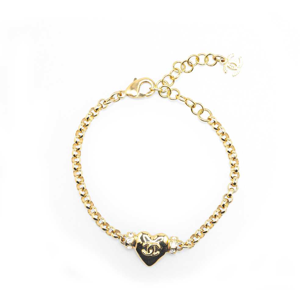Gold Chanel Gold Plated CC Heart Crystal Bracelet - image 1