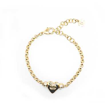 Gold Chanel Gold Plated CC Heart Crystal Bracelet - image 1
