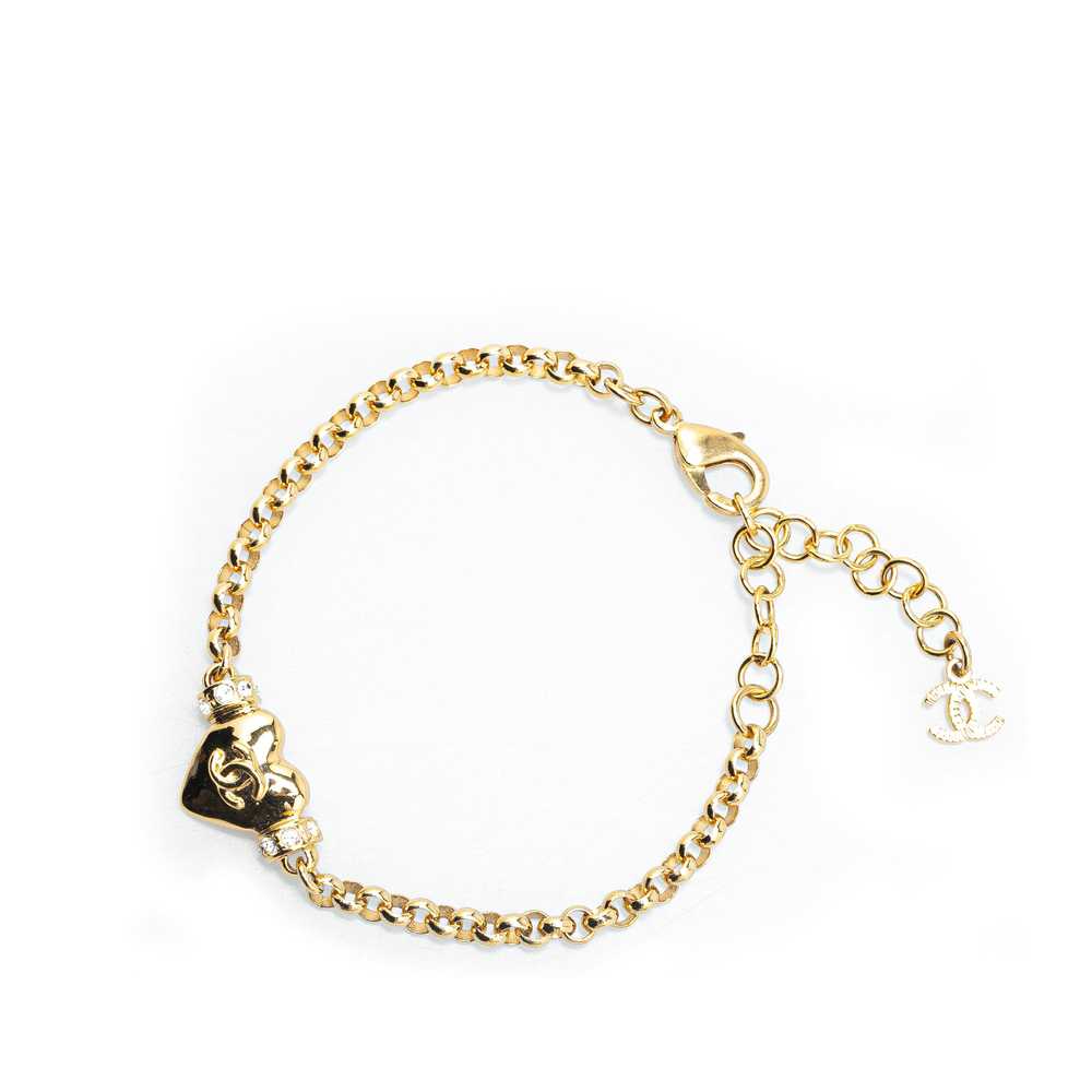 Gold Chanel Gold Plated CC Heart Crystal Bracelet - image 2
