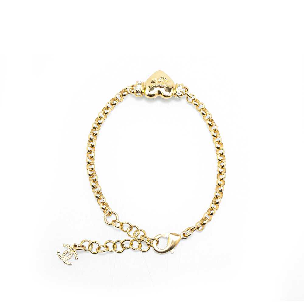 Gold Chanel Gold Plated CC Heart Crystal Bracelet - image 3