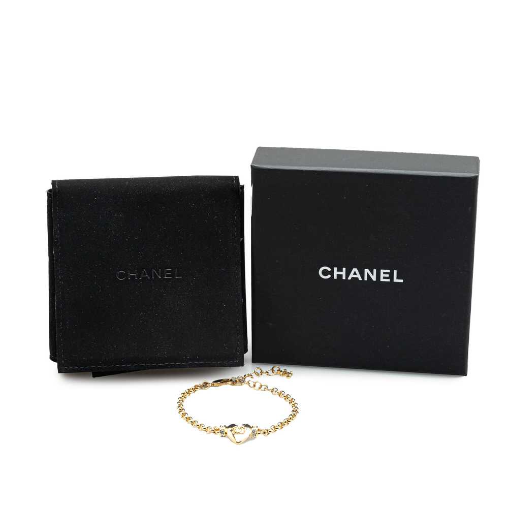 Gold Chanel Gold Plated CC Heart Crystal Bracelet - image 6