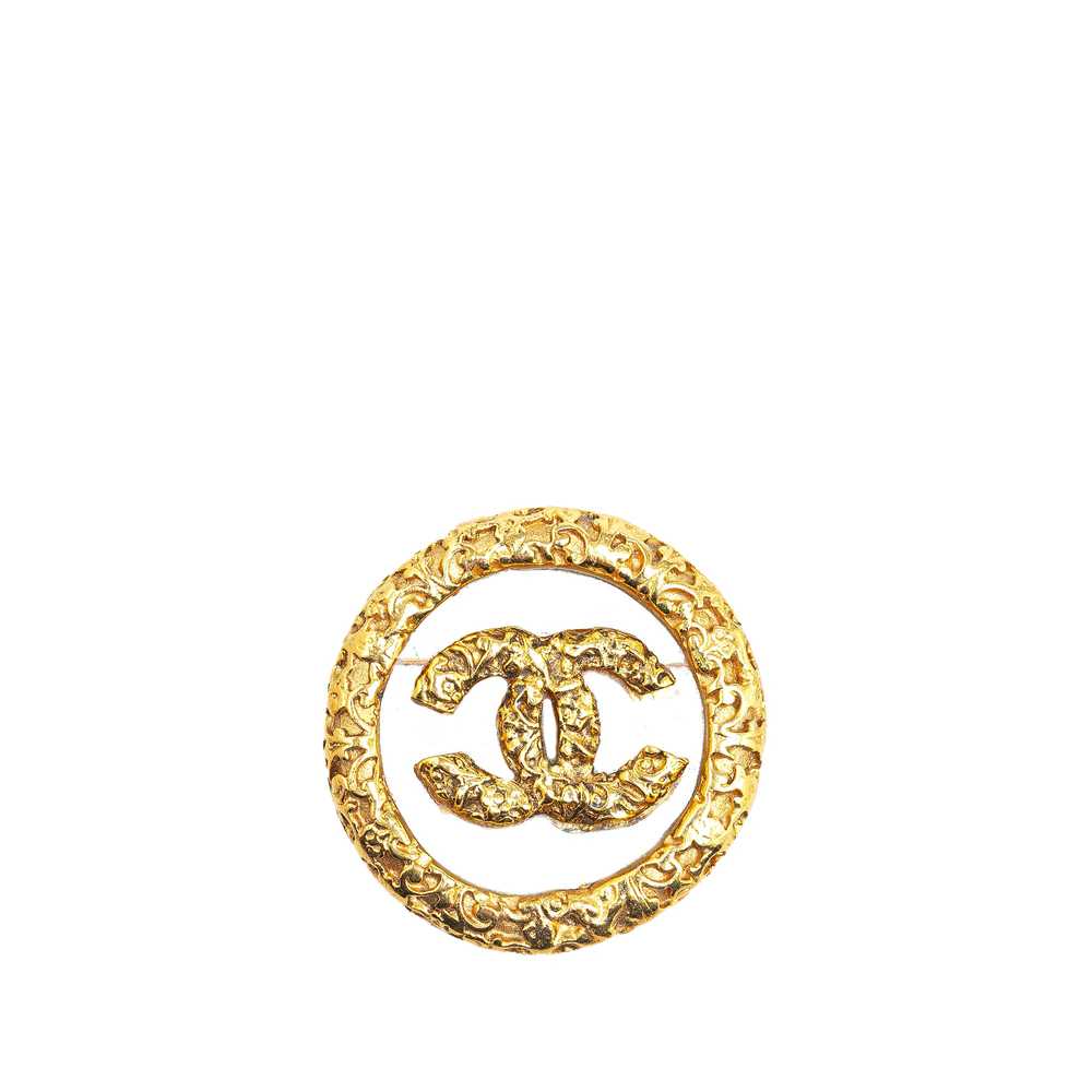 Gold Chanel Gold Plated CC Round Brooch - image 1