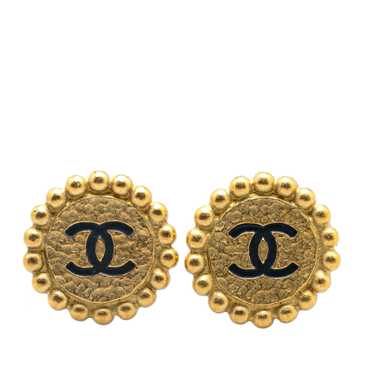 Gold Chanel Gold Plated CC Button Clip On Earrings - image 1