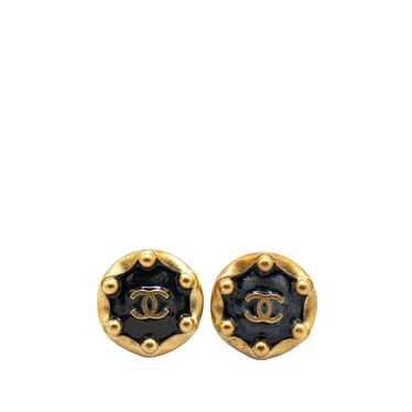 Gold Chanel Gold Plated Hexagon CC Clip on Earrin… - image 1