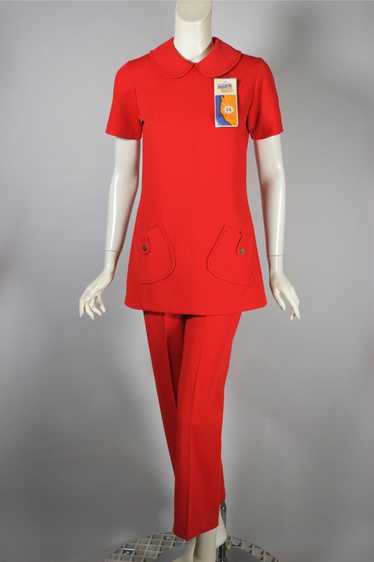 Orange red space-age mod 1960s 2-piece pantsuit de