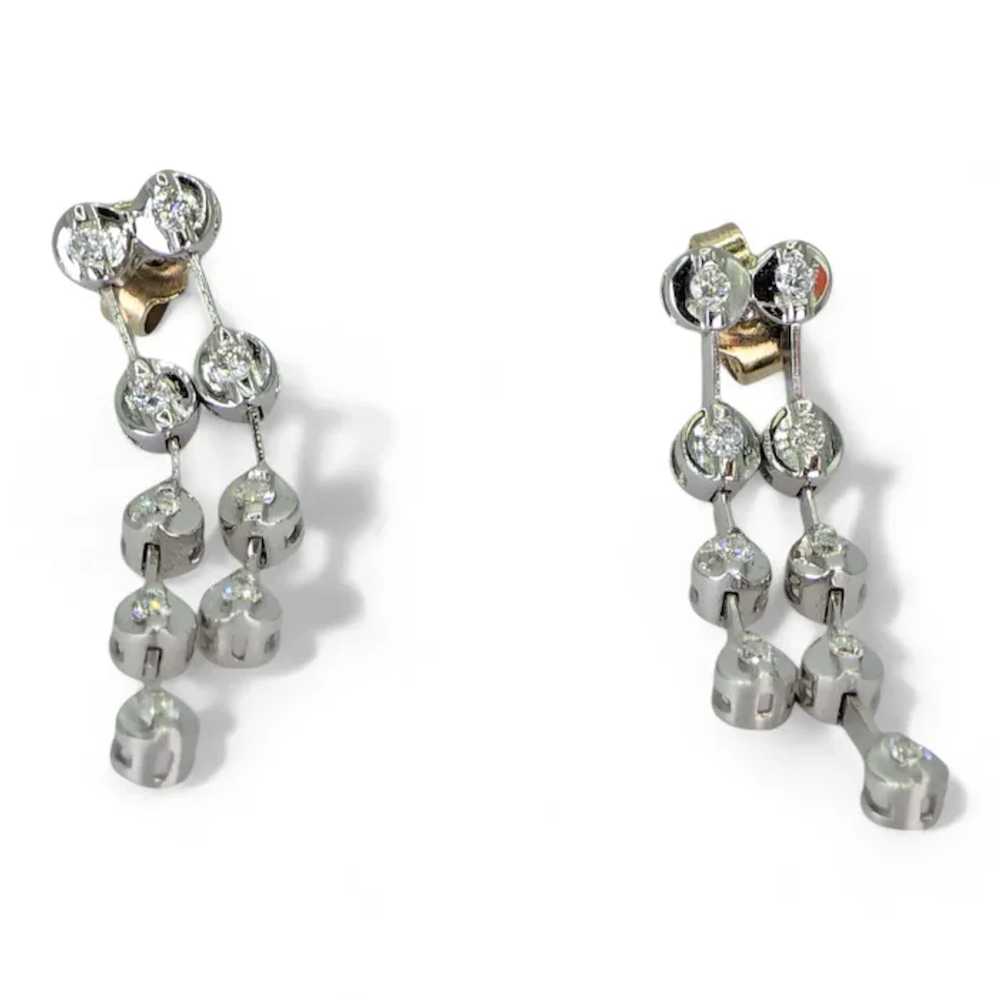 18k (750) White Gold Natural Diamond Chain Earrin… - image 2