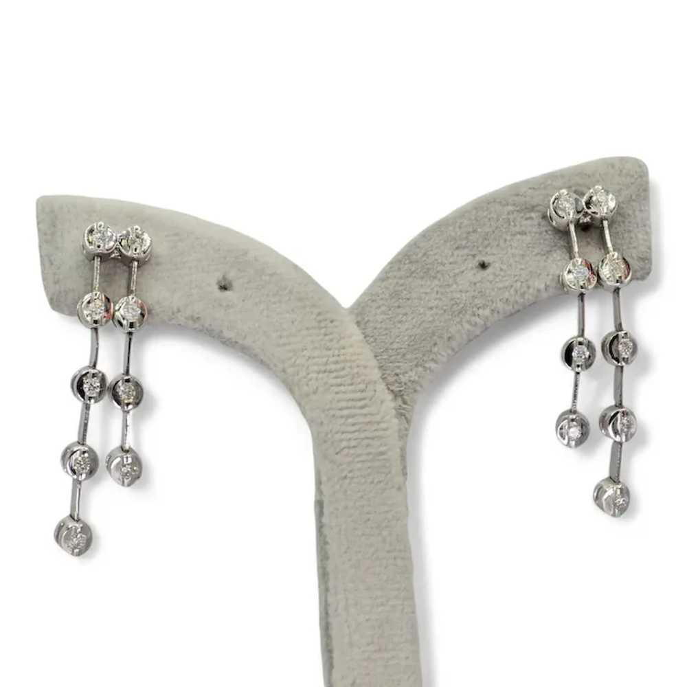 18k (750) White Gold Natural Diamond Chain Earrin… - image 5