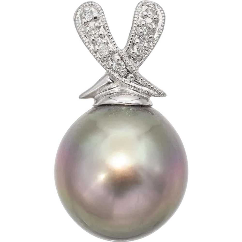 18K White Gold Tahitian Pearl and Diamond Pendant - image 1