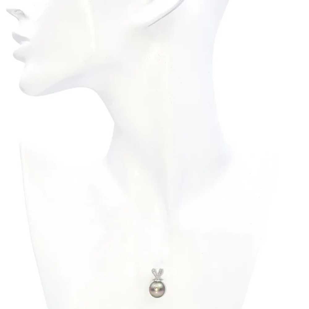 18K White Gold Tahitian Pearl and Diamond Pendant - image 2