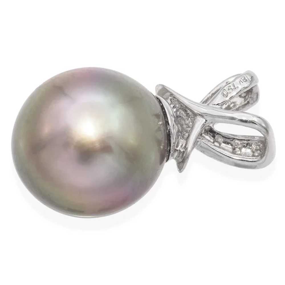 18K White Gold Tahitian Pearl and Diamond Pendant - image 4