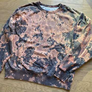 Custom Bleached Grey and orange/pink Champion Crew