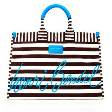 Henri Bendel Large Canvas Brown & White Striped Ba