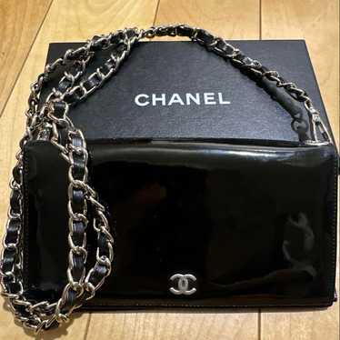 Chanel patent long wallet, foldable wallet, chain 