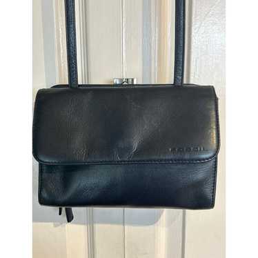 Vintage Fossil Black Leather Pocketbook Purse