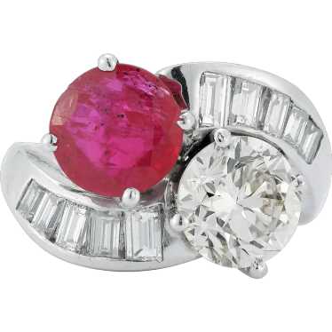 18k White Gold Diamond and Ruby Swirl Ring - image 1