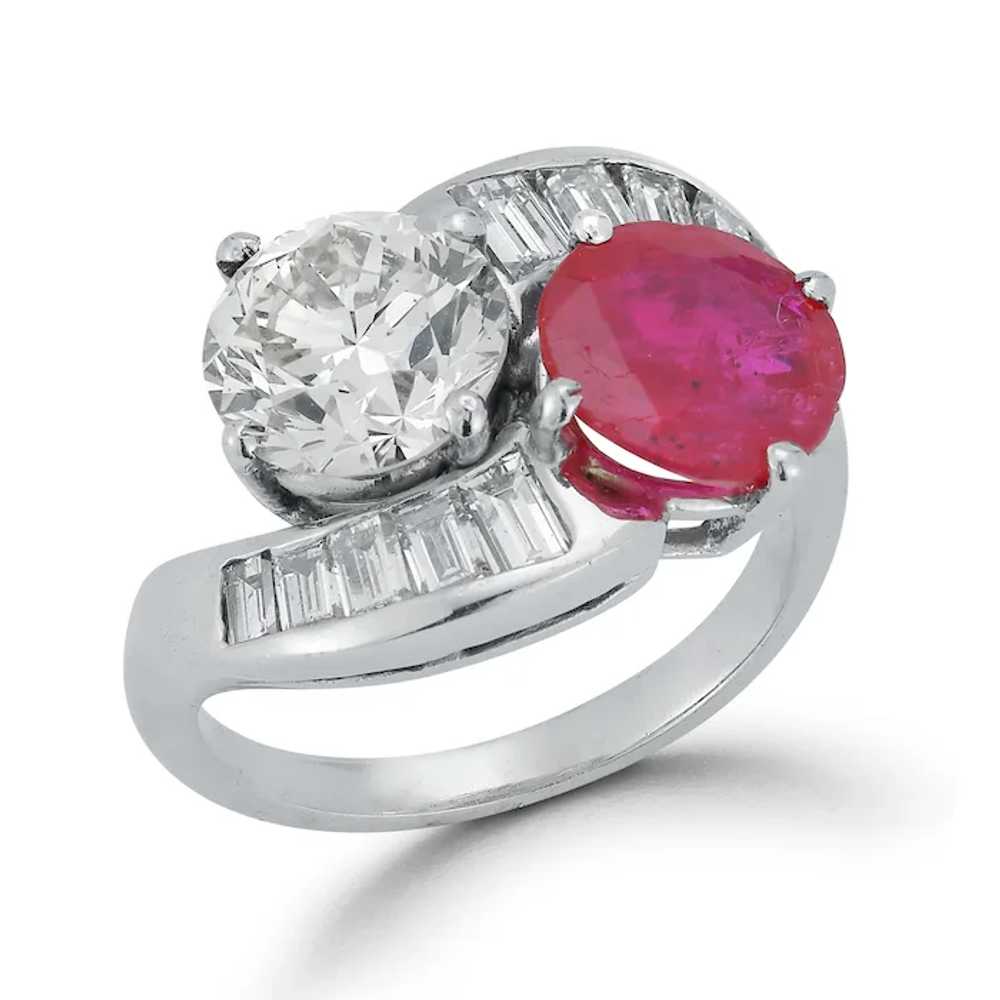18k White Gold Diamond and Ruby Swirl Ring - image 2