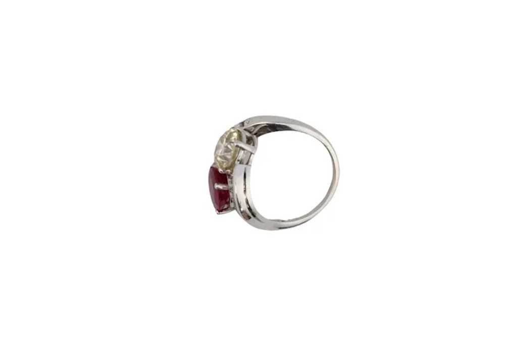 18k White Gold Diamond and Ruby Swirl Ring - image 4