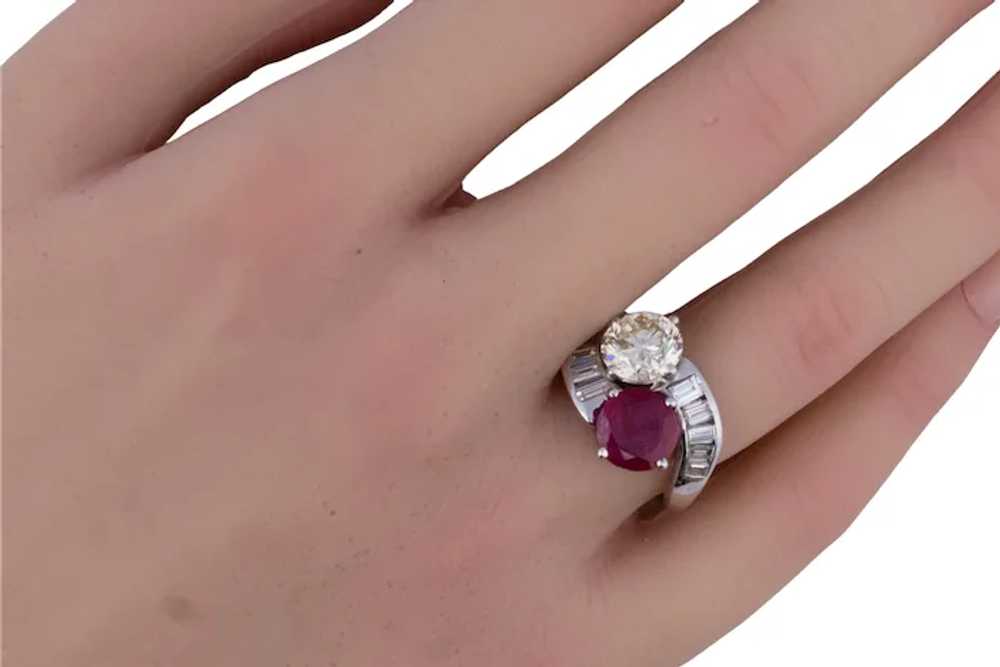 18k White Gold Diamond and Ruby Swirl Ring - image 5