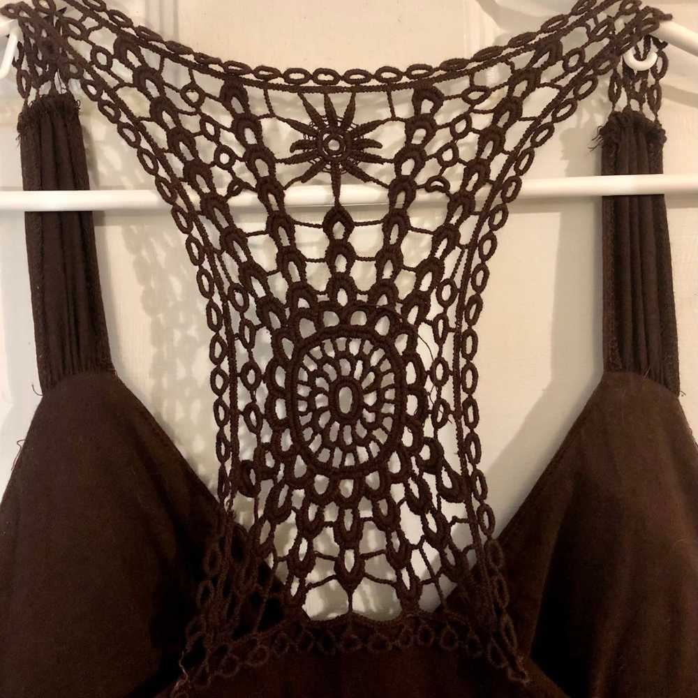 l.e.i. Chocolate Brown Crochet Racer Back Shirred… - image 2