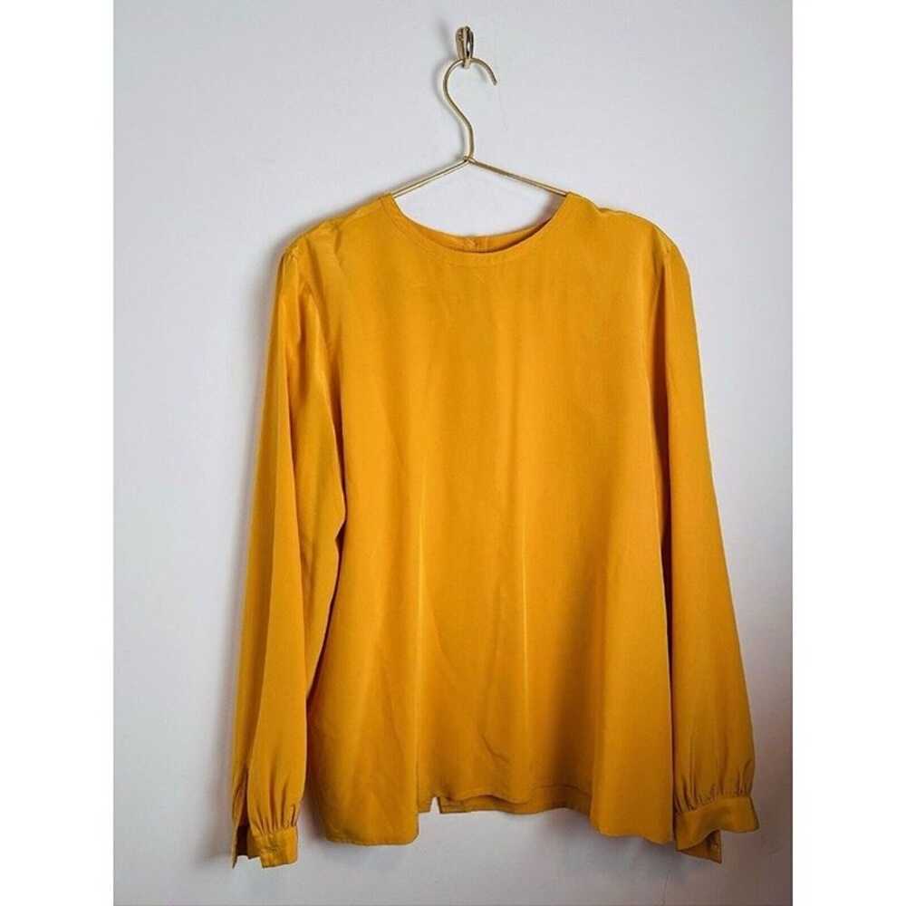 Vintage JANE JUSTIN Silk Blouse Womens Size 14 Long Sleeve Yellow