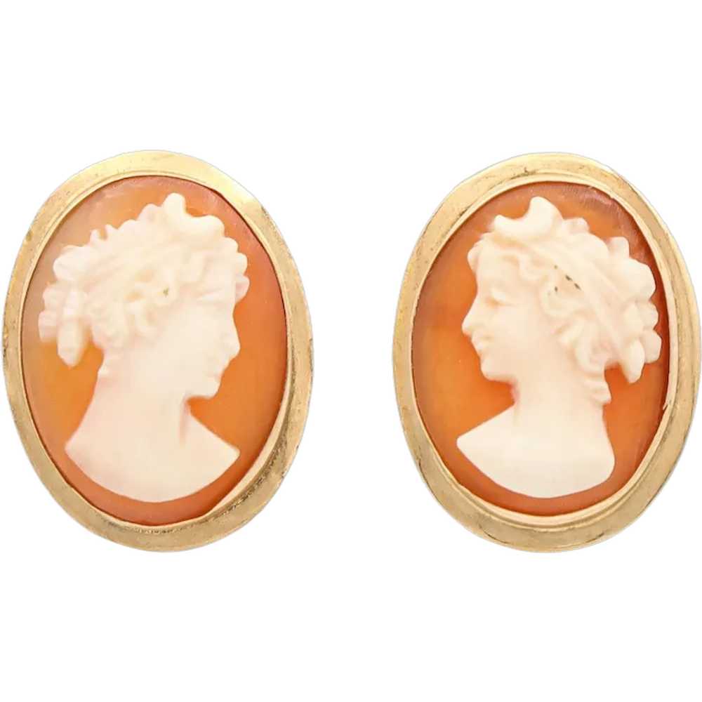 Vintage 14K Yellow Gold Cameo Earrings - image 1