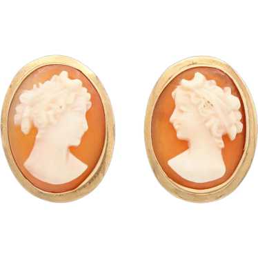 Vintage 14K Yellow Gold Cameo Earrings - image 1