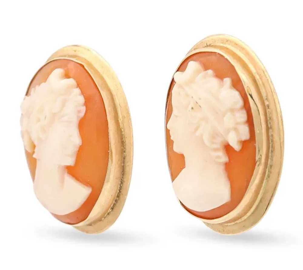Vintage 14K Yellow Gold Cameo Earrings - image 3