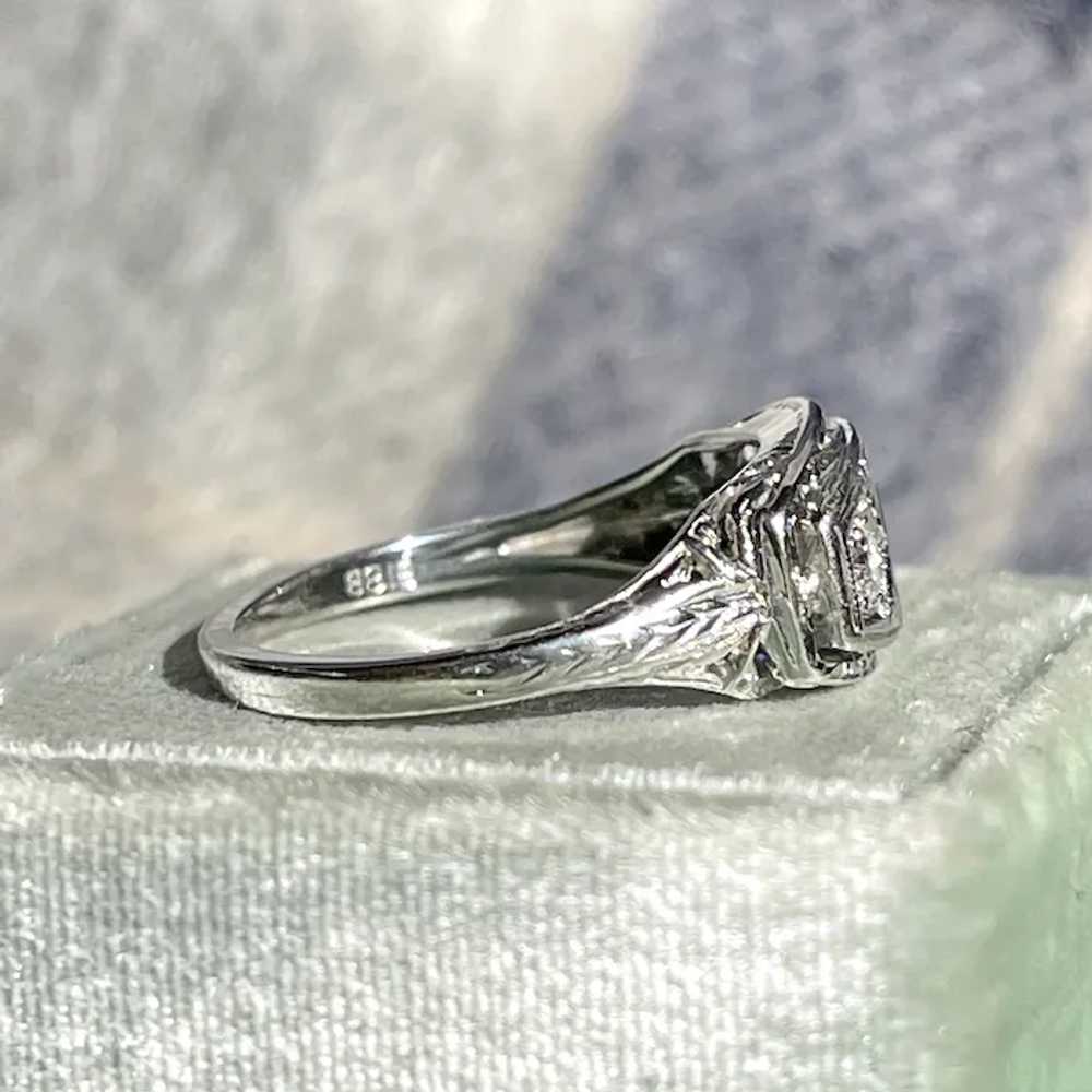 Art Deco 18K White Gold Sapphire & Diamond Ring - image 5