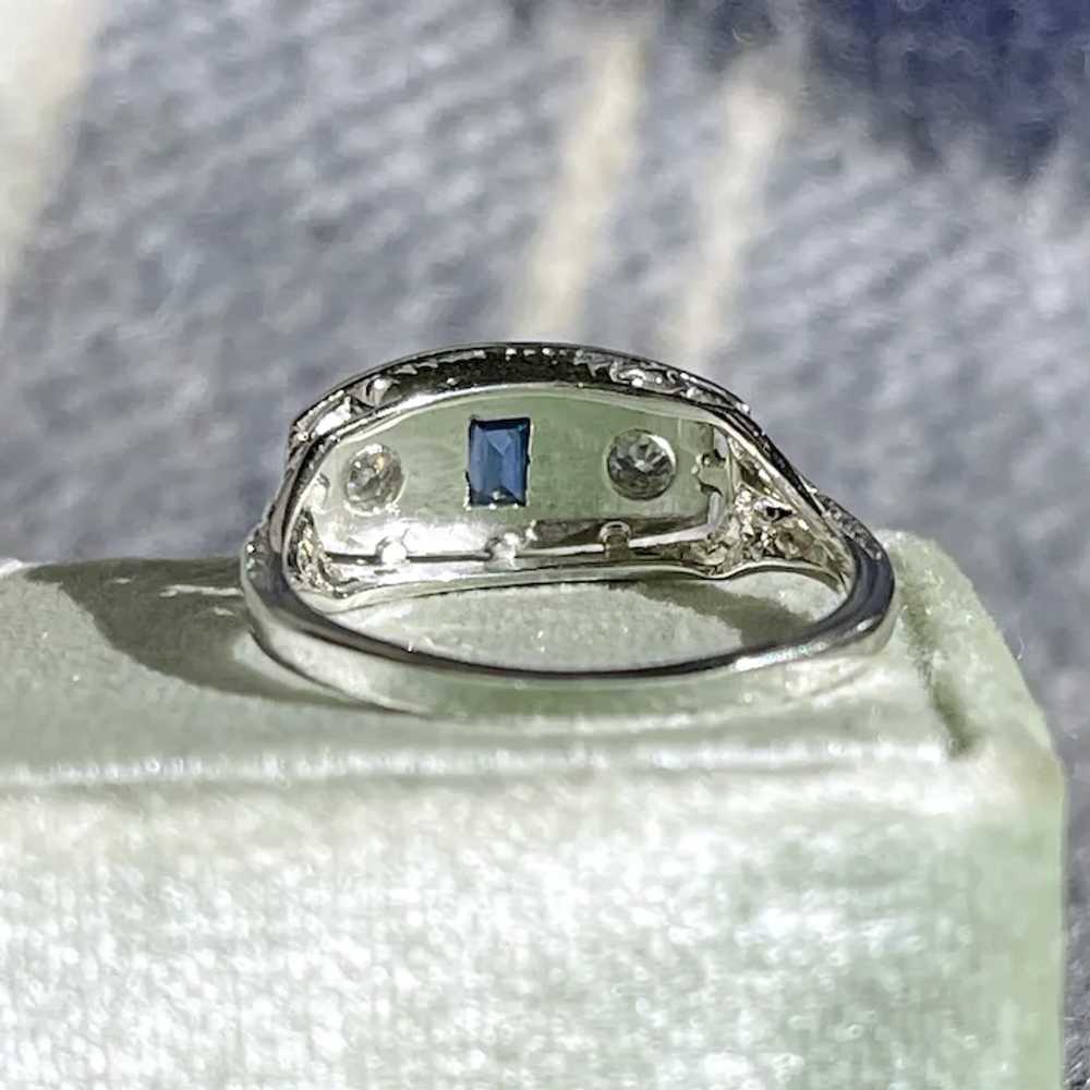 Art Deco 18K White Gold Sapphire & Diamond Ring - image 6