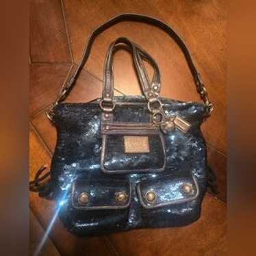 バッグ Vintage Coach Black Poppy Sequins Bag New NWT Coach Poppy BLACK Sequined DISCO Crossbody Swingpack