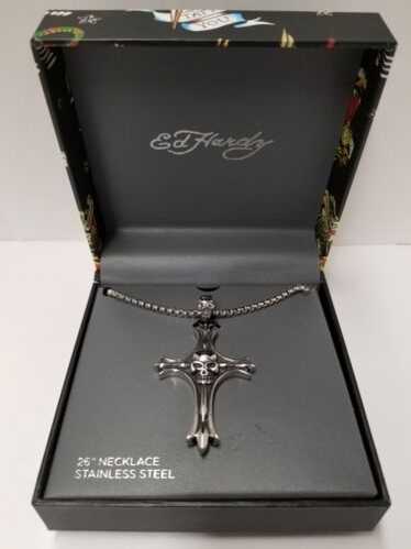 アクセサリー ed hardy necklace silver heart skull y2k Ed Hardy Stainless Steel Heart & Skull Silver Chain Necklace
