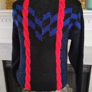 Vintage 80s Black Red Cable Knit Sweater