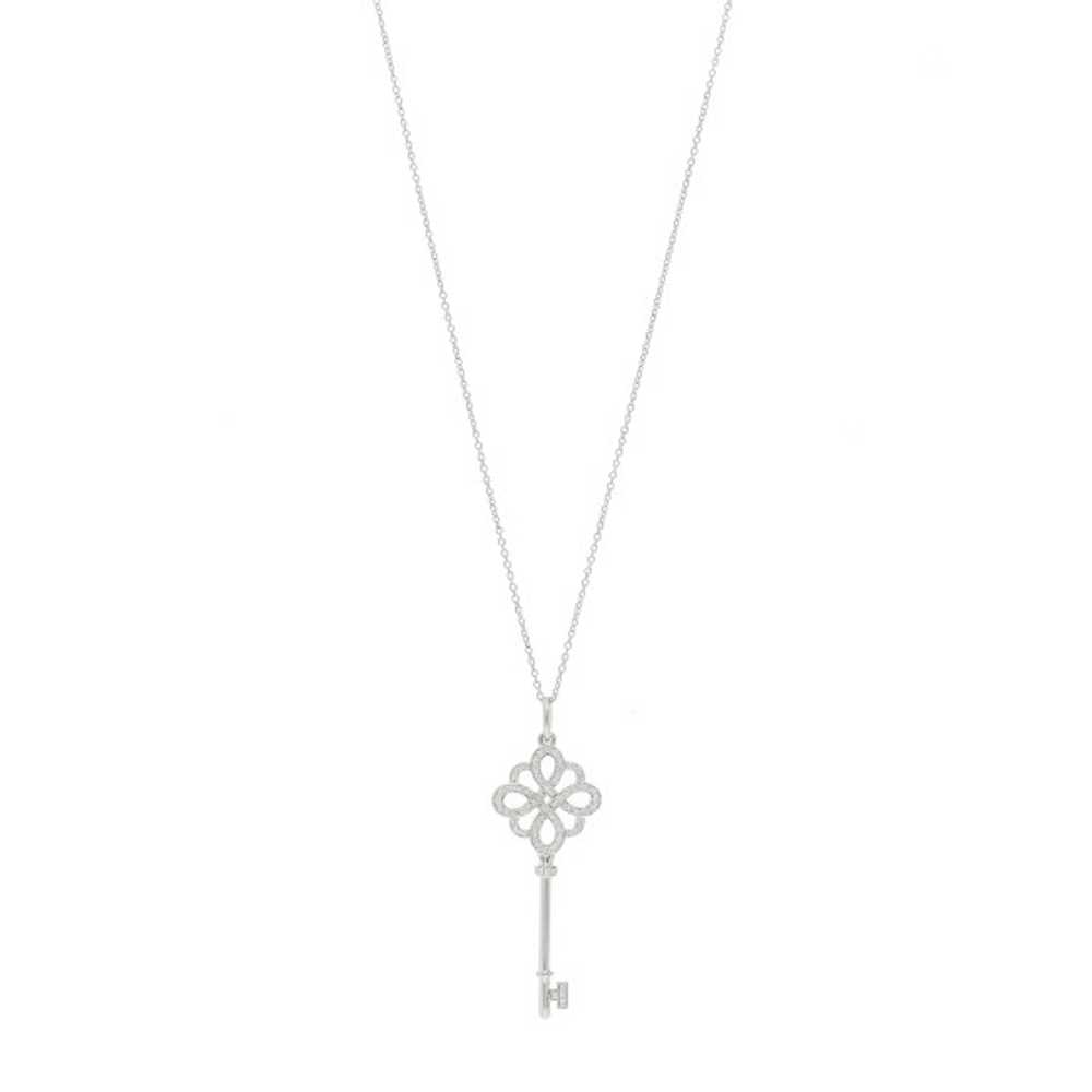TIFFANY 18K White Gold Diamond Knot Key Pendant N… - image 1