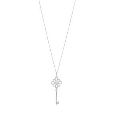 TIFFANY 18K White Gold Diamond Knot Key Pendant N… - image 1