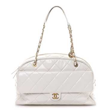 CHANEL Shiny Crumpled Calfskin Quilted Bowling Bag