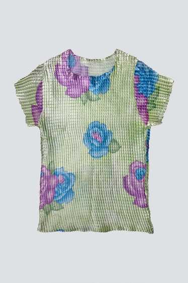 Vintage Green Flower Pleated Tee