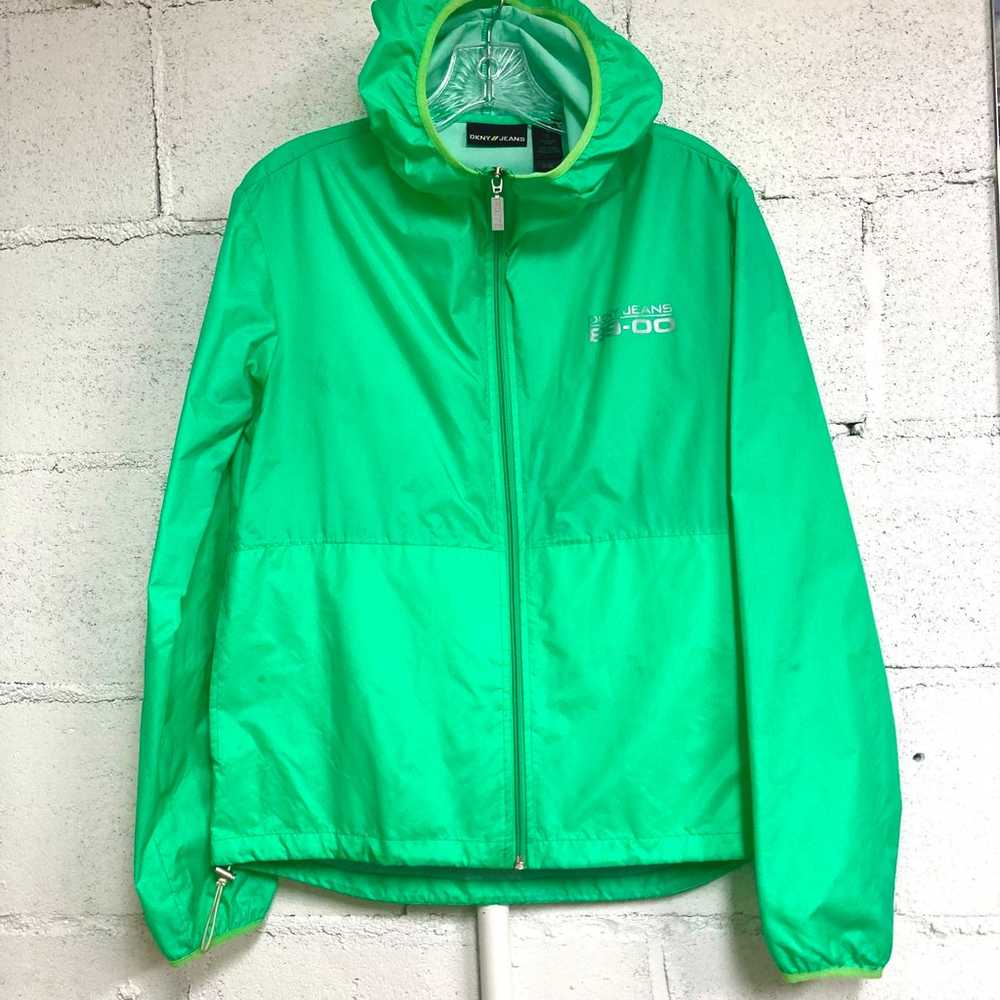 y2k vintage DKNY neon green raincoat windbreaker jacket