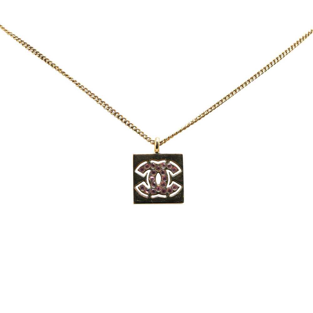 Chanel Gold Gold Plated CC Rhinestones Pendant Ne… - image 1