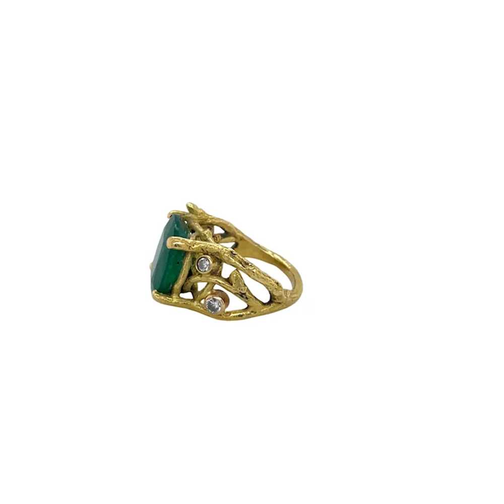 18K Yellow Gold Emerald and Diamond Ring - image 2