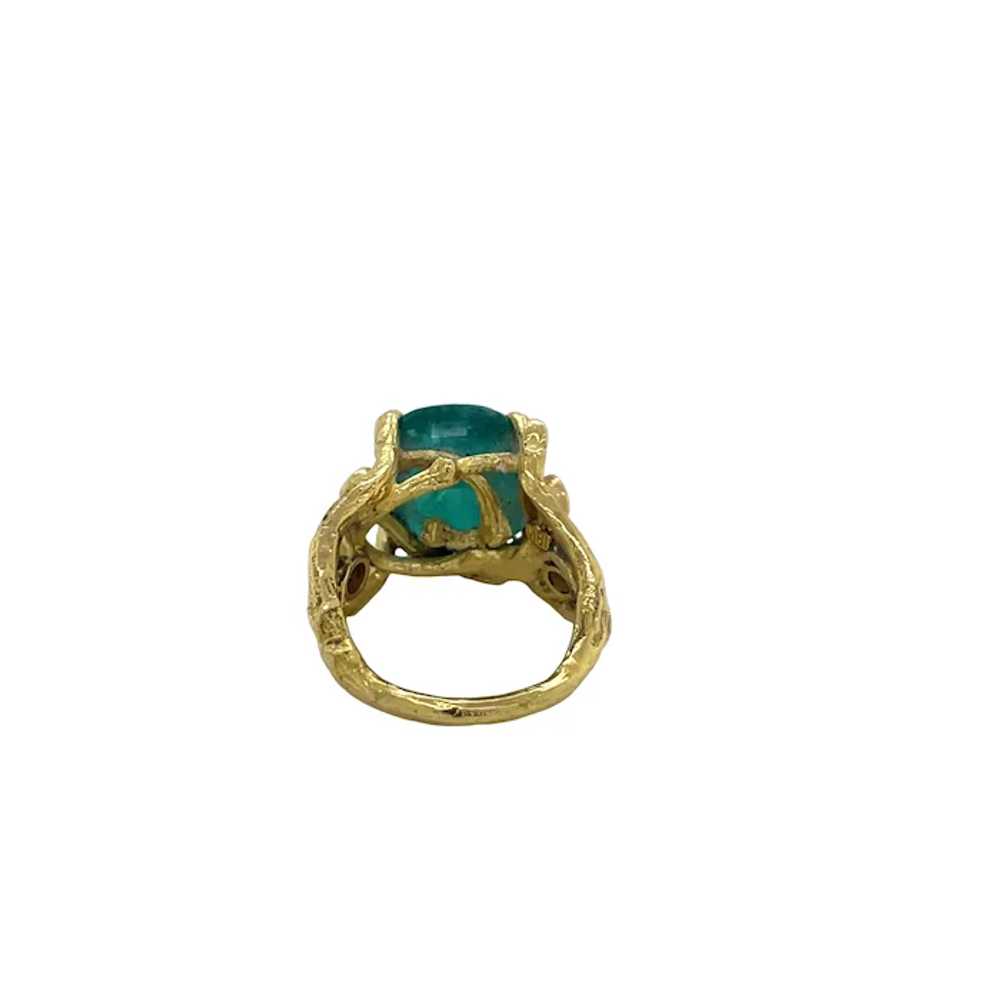 18K Yellow Gold Emerald and Diamond Ring - image 3