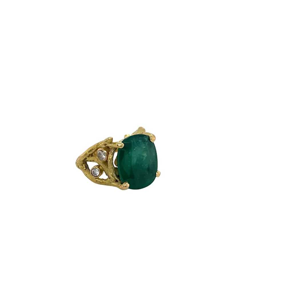 18K Yellow Gold Emerald and Diamond Ring - image 4