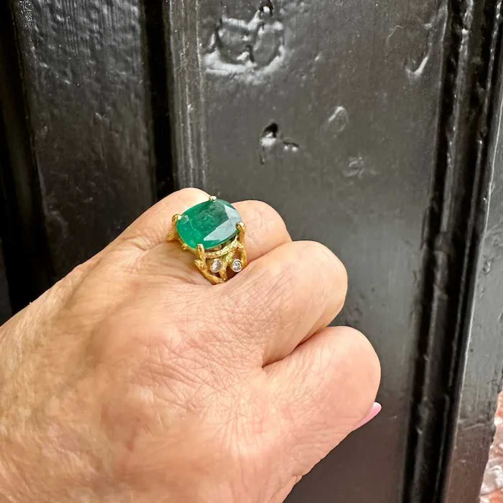 18K Yellow Gold Emerald and Diamond Ring - image 5