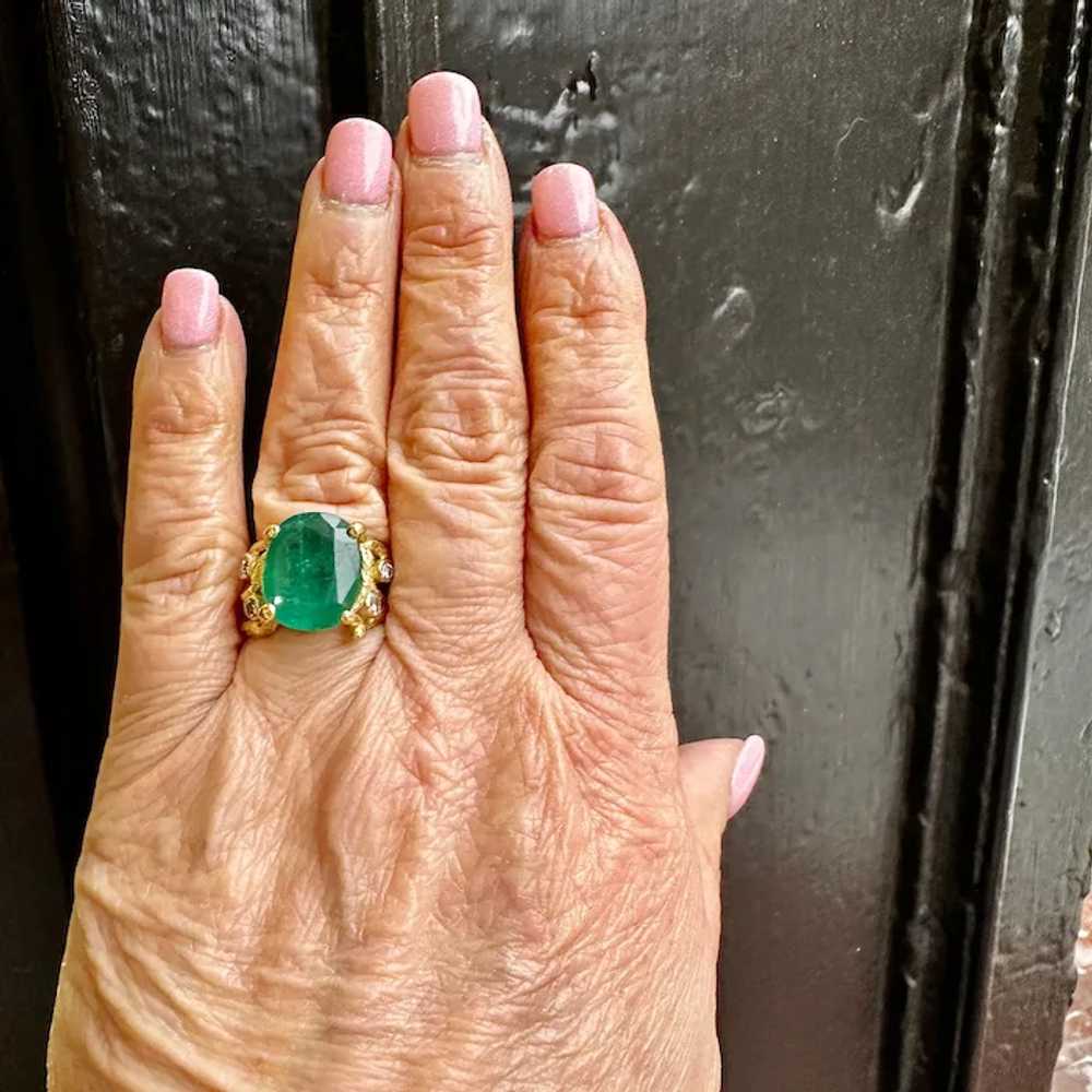 18K Yellow Gold Emerald and Diamond Ring - image 6
