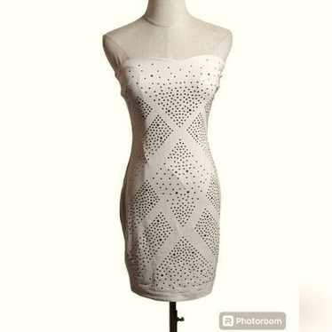 Bebe Cream Bodycon Studded Mini Dress