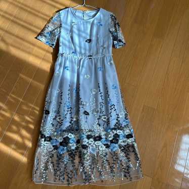 Floral Print Sheer Dress, Blue Gray