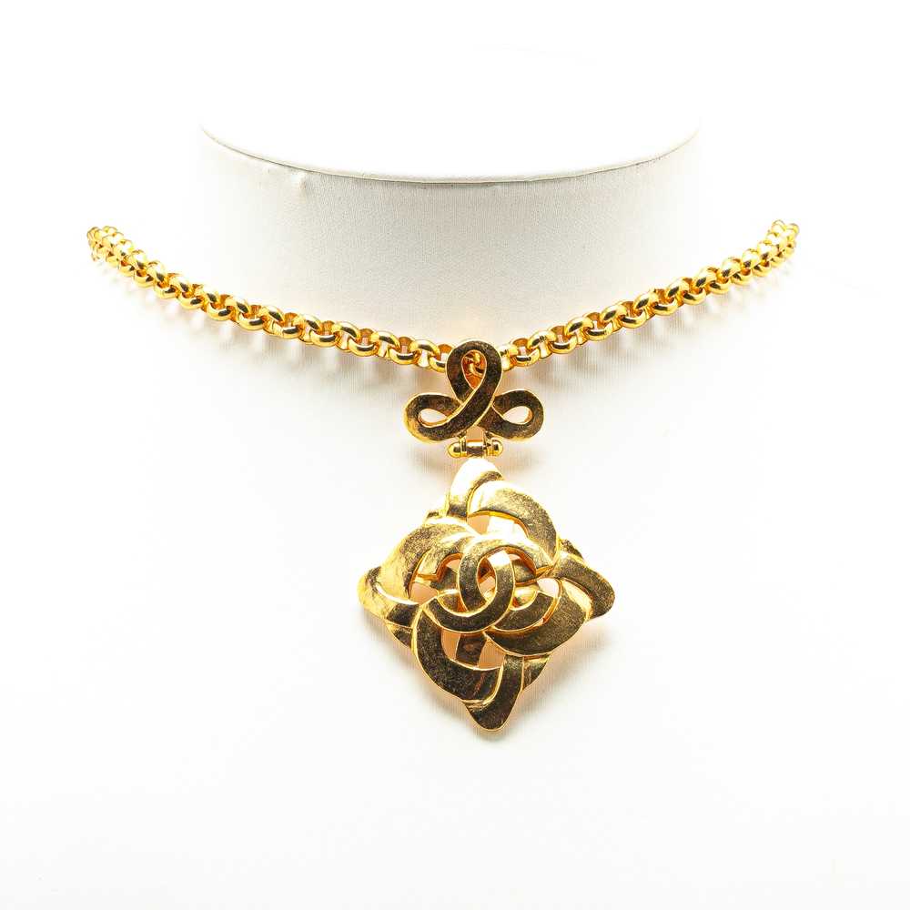 Gold Chanel Gold Plated CC Pendant Necklace - image 5