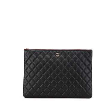 Black Chanel Large Quilted Caviar O Case Clutch