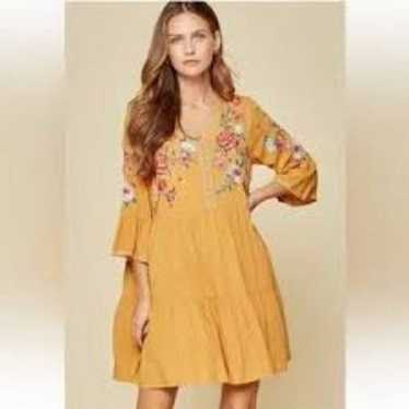 Savannah Jane Mustard Floral Embroidered Bell Slee